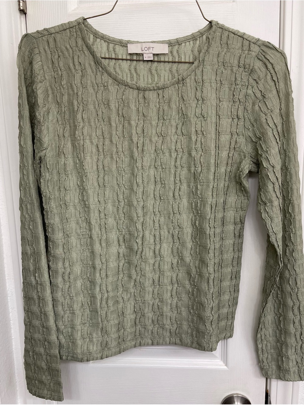 LOFT Light Sage Textured Long-Sleeve Top